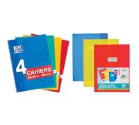 Oxford Lot de 4 Cahiers Color Life 24x32cm Grands Carreaux Seyès 96 Pages Agrafées 90g Couleurs Assorties & Lot 3 Protège-Cahiers Strong Line 24x32cm PVC Translucide 15/100ème Coloris Assortis