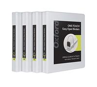 Oxford Lot de 4 classeurs à 3 anneaux, anneaux en D de 2,5 cm, faciles à ouvrir, couvertures de classeur sur 3 côtés, charnière durable, antiadhésif, sans PVC, blanc (79904)