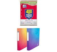 OXFORD Lot de 400 Pages Feuilles Simples Grands Carreaux Seyes A4 Perforees + School Life Fusion Lot de 2 Classeur A4 XLDos 40mm 4 Anneaux Ronds Couverture Polypro Coloris Mystic Blue et Sunset Glow