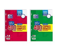 Oxford Lot de 400 Pages Feuilles Simples Grands Carreaux Seyès Format A4 (21x29,7cm) Perforées & Lot 400 Pages Copies Doubles Grands Carreaux Seyès Format A4 (21x29,7cm) Perforées