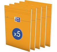 OXFORD Lot de 5 Bloc-Notes Perforé Orange A4+ Ligné 8mm Jaune et Margé 80 Feuilles Agrafées Couverture Carte Enduite Orange