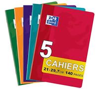 OXFORD Lot de 5 Cahiers A4 (21 x 29, 7cm) Grands Carreaux Seyès 140 Pages 90gr Couleur Couvertures Aléatoire