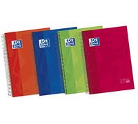 Oxford, Lot de 5 cahiers A4 microperforés, 120 Feuilles, Couvercle extrudé et Spirale, 5 Bandes de Couleur, Grille 5 x 5, Couleurs Assorties.