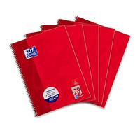 Oxford Lot de 5 cahiers A4 quadrillés avec double marge 80 feuilles Rouge
