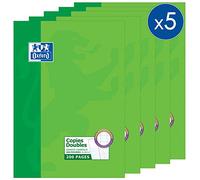 OXFORD Lot de 5 Étuis 200 Pages Copies Doubles Non Perforées A4 Grands carreaux Seyès Etui Carte Vert