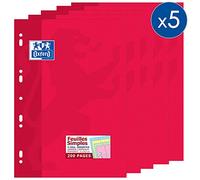 Oxford Lot de 5 Etuis 200 Pages Feuilles Simples 4 Couleurs A4 Grands Carreaux Seyès Etui Carte Rouge 100105449_PAC