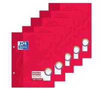 Oxford Lot de 5 Étuis de 200 Pages Feuilles Simples 17 x 22 cm Grands Carreaux Seyès Etui Carte