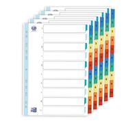 Oxford Lot de 5 intercalaires A4, 10 parties, en carton multicolore avec onglets plastifiés, design extra large, dos renforcé multiperforé, matériau durable de 170 g/m² pour l'organisation de
