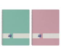 Oxford Nature, cahiers A5 + grille 5 x 5 cm, couverture rigide en carton recyclé, 80 feuilles micro-perforées, lot de 2 carnets, couleurs pastel
