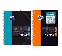 Oxford NomadBook A4+ 24 x 32cm Grands Carreaux Seyès 160 Pages 90g & NomadBook Cahier à Spirales Format B5 (17 x 25cm) 160 pages Petits Carreaux 5x5 mm Couverture Polypro Couleur Aléatoire