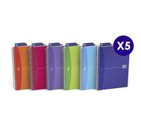 Oxford Office My Colours Lot De 5 Cahiers À Spirales Format A4 (21 X 29,7cm) 100 Pages Petits Carreaux 5x5 Couvertures Polypro Couleurs Vives Assorties