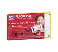 OXFORD Paquet de 32 Fiches Bristol flashcards 2.0 Non Perforées 75x125 mm A7 ligné jaune