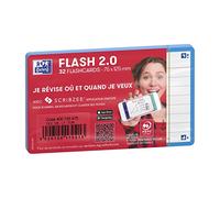 OXFORD Paquet de 32 Fiches Bristol flashcards 2.0 Non Perforées 75x125 mm A7 ligné turquoise