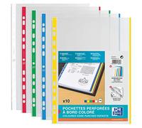 Oxford Pochettes perforées A4 polypro lisse bords colorés assortis - Lot de 10