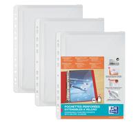 Oxford Pochettes perforées à soufflet et à Velcro A4 en PP grainé 20/100e incolore - Lot de 10