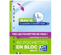 Oxford Pochettes perforées transparentes en bloc Quick'In A4 PP lisse - Lot de 40