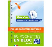 Oxford Pochettes perforées transparentes en bloc Quick'In A4 PP lisse - Lot de 60