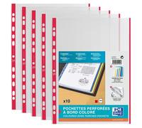 Oxford Pochettes perforées PP 9/100 Polypro lisse A4 Bords rouges - Sachet de 10
