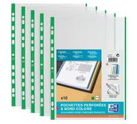 Oxford Pochettes perforées A4 Polypro lisse 9/100 bande et bords colorés Vert - Sachet de 10