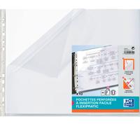 Sachet de 10 Pochettes perforées Oxford A3 paysage plié en A4 PVC lisse épaisseur 9/100ème incolore