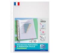 lot de 50 pochettes perforées Oxford A4 ouverture latérale polypro lisse 7/100ème incolore