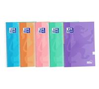 Oxford SCHOOL CLASSIC WRITE&ERASE Lot de 5 Cahier à spirale Couverture extra rigide 4 x 4 avec marge 80 feuilles Couleurs pastel