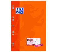 Oxford Feuilles simples A4 Scolaire Classique Petits carreaux 5mm 200 pages Blanc
