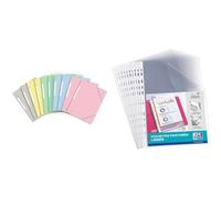 OXFORD Topfile+ 10 Pochettes Cartonnées 3 Rabats Format A4 fermeture Elastiques 5 Couleurs Pastel & Lot de 50 Pochettes Plastiques A4 Perforées Lisse Epaisseur 5/100ème Incolore