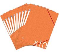 Oxford Topfile+ Lot de 10 Chemises Cartonnees 3 Rabats Format A4 fermeture Elastiques - Pochettes Couleur Orange
