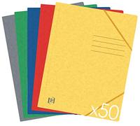 OXFORD TopFile+ Lot de 50 Chemises Cartonnées 3 Rabats Format A4 Fermeture Elastiques 5 Couleurs Assorties