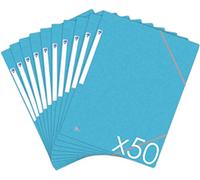 OXFORD TopFile+ Lot de 50 Chemises Cartonnées 3 Rabats Format A4 Fermeture Elastiques Bleu Clair