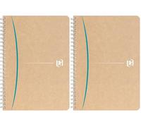 Oxford Touareg Cahier A5 Petits Carreaux 5mm 180 Pages Papier Recyclé Reliure Spirale Couverture Kraft Couleur aléatoire (Lot de 2)