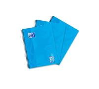 Oxford Touch College Lot de 3 cahiers A4 quadrillés avec double marge Bleu 80 feuilles