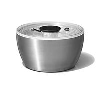 Oxo Good Grips 1071497 Essoreuse à Salade Inox | Pompe utilisable d’une main, frein intégré, panier utilisable comme passoire