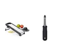 OXO Good Grips - Mandoline Chef professionnelle -Coupe-légumes en inox à épaisseur de tranche réglable - Gris & Éplucheur à légumes oscillant - Économe à légumes en inox - Noir