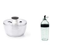 OXO Mini essoreuse à salade Good Grips 4.0, transparente, petit - Bol 2,7 L, panier 1,9 L & Good Grips - Shaker à vinaigrette - Shaker pour sauce salade - Bouteille transparente noire