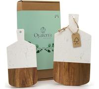 OYATERRA® - Planche Apéro Bois & Marbre - Lot de 2 Plateaux Fromage et Charcuterie - Élégant en Acacia FSC® - Planche de Service Cuisine - Coffret Cadeau Premium Oyaterra
