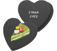 OYEU 3 Pièces Plat Ardoise Cœur Plateau 20 x 20 cm | 3 pièces, forme cœur, ardoise noire, 20 x 20 cm, fromage, dessert, apéritif, buffet