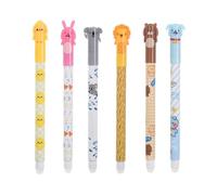 OYUUJII Stylos Gel Effaçables,6 Pièces Stylo Effacables 0.5 mm Pointe Stylo Gomme Animaux sur Éléphant,Poulet Ours Lapin Chiot Lion Forme Stylos à Encre Bleu Thermosensible Cadeau de Rentrée Scolaire