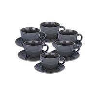 OZ HOME BRICARD Albi Lot de 12 tasses à café avec soucoupes, pour 6 personnes, 200 ml, en céramique gris foncé, pour café, cappuccino et thé, passe au lave-vaisselle et au micro-ondes