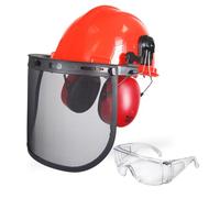 OZAKI - Casque Forestier Professionnel pour Tronçonnage & Débroussaillage - avec Protection Anti Bruit 25dB, Visière Grillagée 45m/s et Lunettes