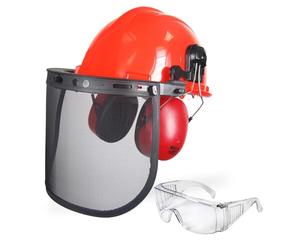 OZAKI - Casque Forestier Professionnel pour Tronçonnage & Débroussaillage - avec Protection Anti Bruit 25dB, Visière Grillagée 45m/s et Lunettes