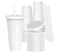OZMOJOO Lot de 12 gobelets en plastique de 700 ml avec couvercles et pailles, robustes et de qualité alimentaire - Gobelets en plastique réutilisables pour boissons froides, milkshakes, smoothies