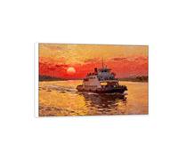 OZPWBVY Tableau Paysage sur Toile-Mer Bateau Coucher de Soleil-Nature Impressions Décoration Murale Salon Chambre Prête à Accrocher 40x60cm Cadre Blanc