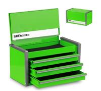 P.I.T. Mini boîte à outils verte, boîte à outils portable en acier à 3 tiroirs avec verrouillage par languette magnétique, micro coffre vert avec doublure pour le rangement des outils, bricolage à la