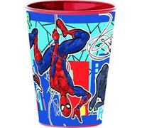 p:os 35478 - Spiderman gobelet pour enfants avec paille intégrée, couvercle et personnage 3D, récipient d'une contenance d'environ 360 ml, idéal pour les boissons froides