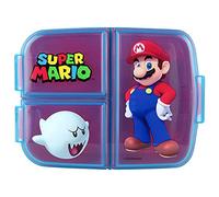 p:os Super Mario Boîte à Déjeuner pour Enfants avec 3 Compartiments et Fermetures à Clic, Boîte à Sandwich en Plastique Léger, Multicolore, 1 Pièce
