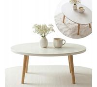 P&P Furniture Table basse blanche ovale 70 x 50 cm en bois scandinave, petite table de salon, table de canapé, table basse moderne
