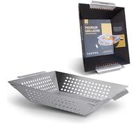 P Padoma Panier à barbecue en acier inoxydable - Bol de barbecue en acier inoxydable pour barbecue avec poignées ergonomiques et répartition uniforme de la chaleur