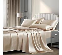 P Pothuiny Parure de lit en Satin pour Grand lit (6 pièces, Taupe) - Parure de lit de Luxe Douce avec 1 Drap-Housse, 1 Drap Plat, 4 taies d'oreiller